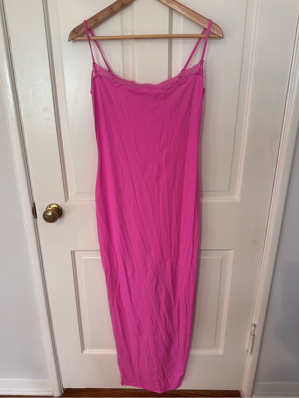 SKIMS Hot Pink Lace-Trim Silk-Feel Slip